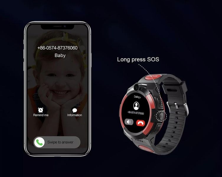 Детские смарт часы-телефон Lemfo LT32 с GPS и поддержкой 4G Черный с красным 782910 фото