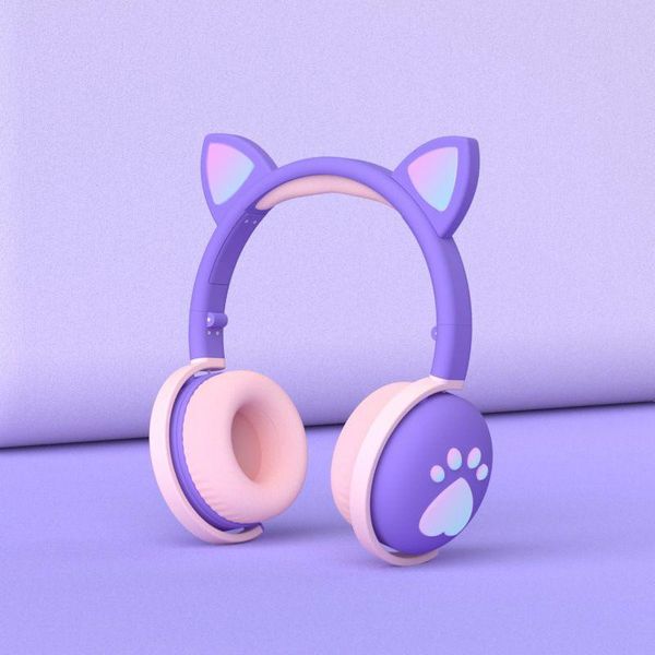 Дитячі бездротові стерео навушники з котячими вушками і LED підсвічуванням Фіолетово-рожевий 1506164997 фото