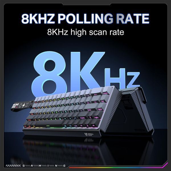 Игровая клавиатура беспроводная Onikuma, RGB подсветка, Bluetooth и USB адаптер 2.4GHz для ПК и ноутбука Серый 427897 фото
