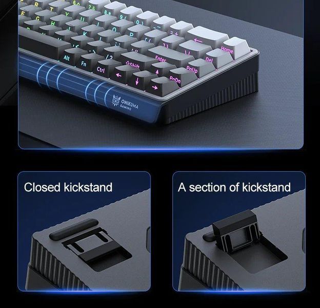 Игровая клавиатура беспроводная Onikuma, RGB подсветка, Bluetooth и USB адаптер 2.4GHz для ПК и ноутбука Серый 427897 фото
