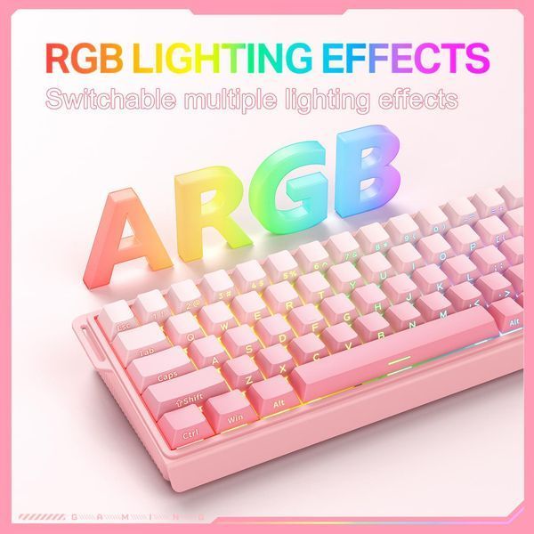 Розовая игровая клавиатура для ПК Onikuma G-96 с RGB подсветкой, механическая, геймерская беспроводная клавиатура для игр 4784377 фото