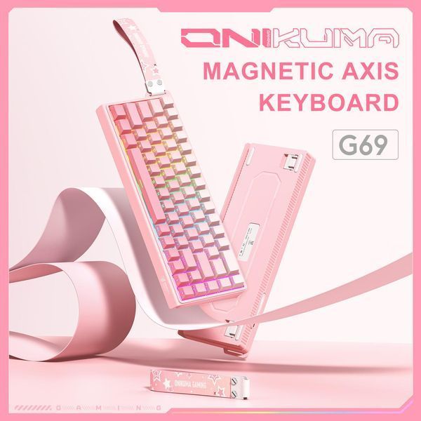 Розовая игровая клавиатура для ПК Onikuma G-96 с RGB подсветкой, механическая, геймерская беспроводная клавиатура для игр 4784377 фото