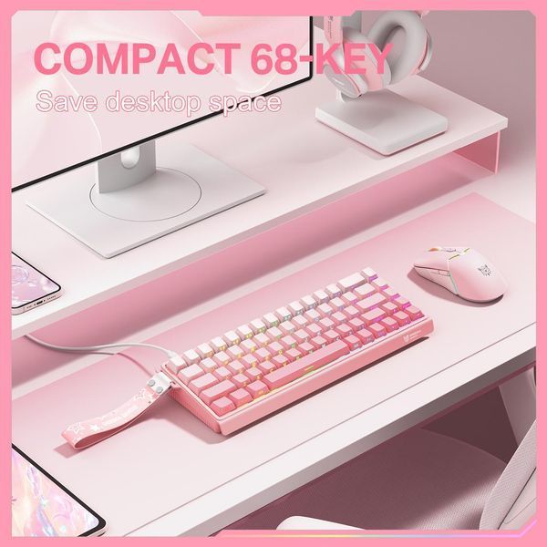 Розовая игровая клавиатура для ПК Onikuma G-96 с RGB подсветкой, механическая, геймерская беспроводная клавиатура для игр 4784377 фото