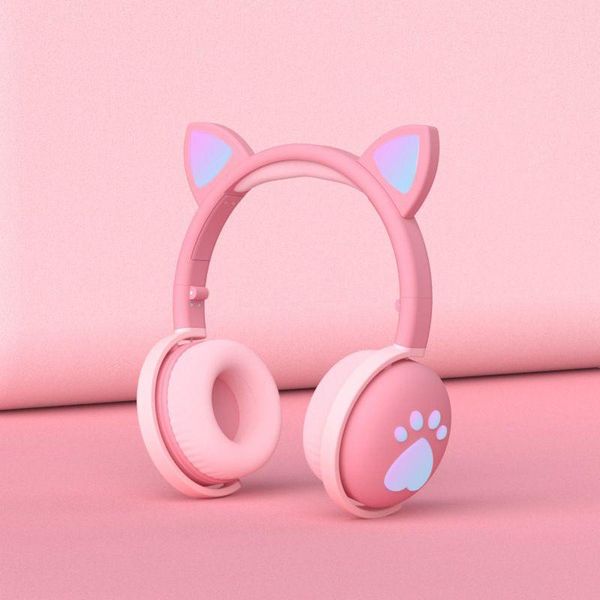 Дитячі бездротові стерео навушники з котячими вушками і LED підсвічуванням Рожевий 1506171195 фото