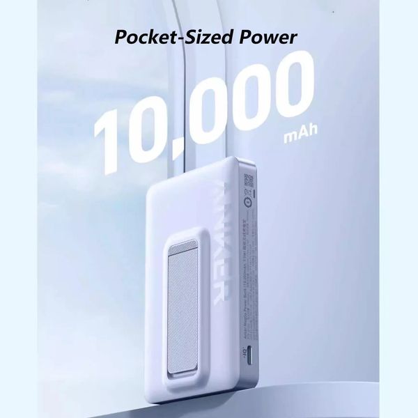 Магнітний Magsafe повербанк Anker MagGo 10 000 mAh з бездротовою зарядкою та підставкою Білий