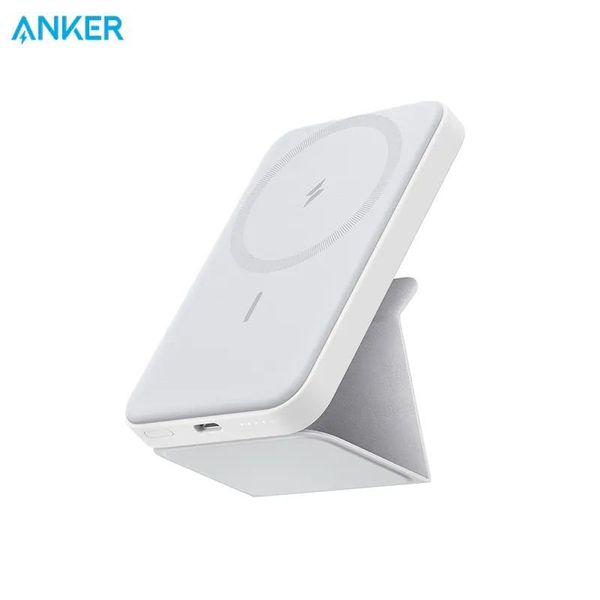 Магнітний павербанк Anker 621 5000 mAh 12W з бездротовою зарядкою та підставкою Бездротовий павербанк Magsafe для iPhone Білий 489032 фото