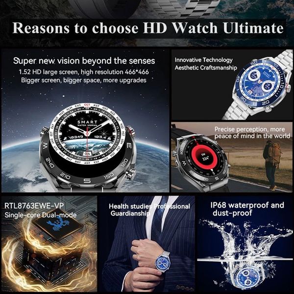 Умные смарт часы WATCH Ultimate AMOLED Full HD экран +2 дополнительных ремешка в комплекте Чёрный 84523 фото