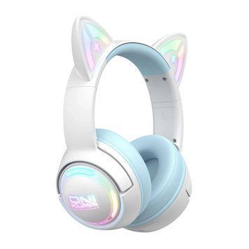 Игровые беспроводные наушники с кошачьими ушками Onikuma GT-898 с микрофоном и RGB подсветкой, до 70 часов работы Блютуз наушники с ушками котика Голубой 48397 фото