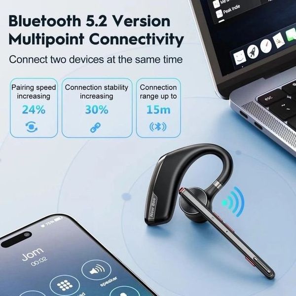 Беспроводная Bluetooth-гарнитура New Bee M51 с активным шумуподавлением и зарядным рейсом Черная (QCC4) 54123 фото