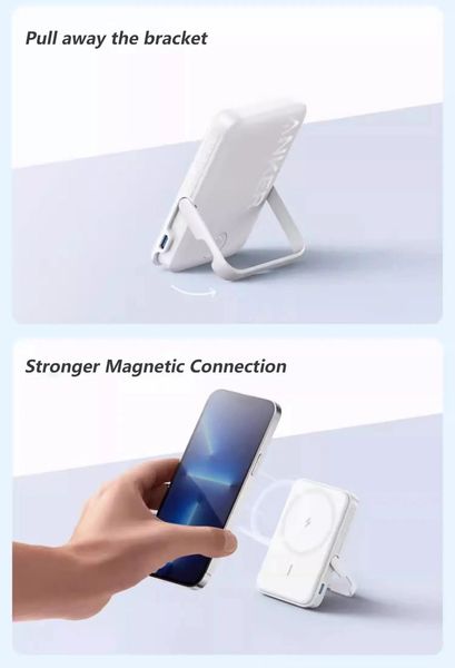Магнітний Magsafe павербанк Anker A1618  5000 mAh для iPhone з  підставкою для телефону Білий 08246 фото