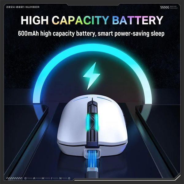 Игровая беспроводная мышка для ПК и ноутбука Onikuma CW-98, 12000 DPI, Bluetooth, 2.4GHz, RGB подсветка Белый 478657 фото