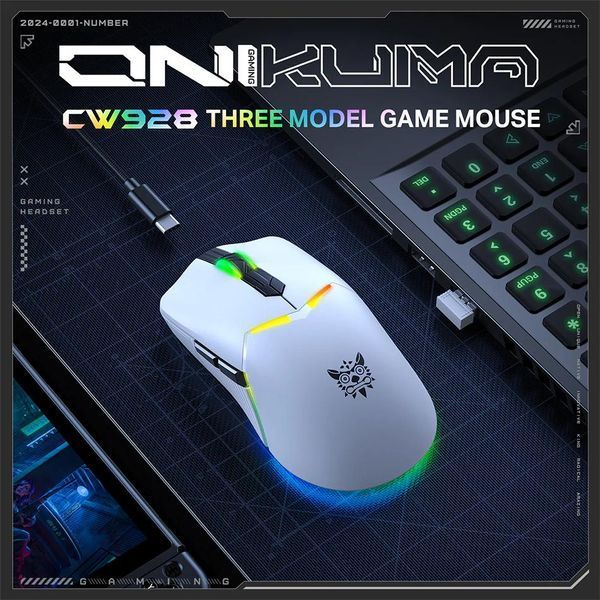 Игровая беспроводная мышка для ПК и ноутбука Onikuma CW-98, 12000 DPI, Bluetooth, 2.4GHz, RGB подсветка Белый 478657 фото