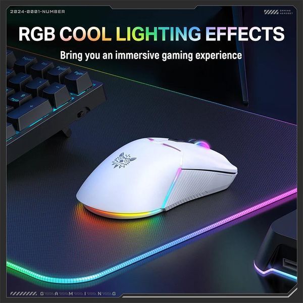 Игровая беспроводная мышка для ПК и ноутбука Onikuma CW-98, 12000 DPI, Bluetooth, 2.4GHz, RGB подсветка Белый 478657 фото