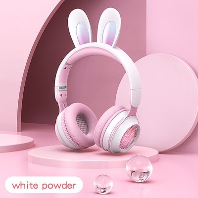 Бездротові дитячі стерео навушники з вушками кролика, ігровим мікрофоном та LED підсвічуванням Біла-пудра KE-01 1519473342 фото