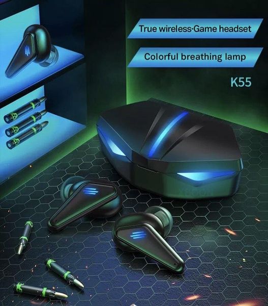 Игровые водонепроницаемые bluetooth наушники TWS K55 с LED подсветкой Геймерские беспроводные наушники 1723386947 фото