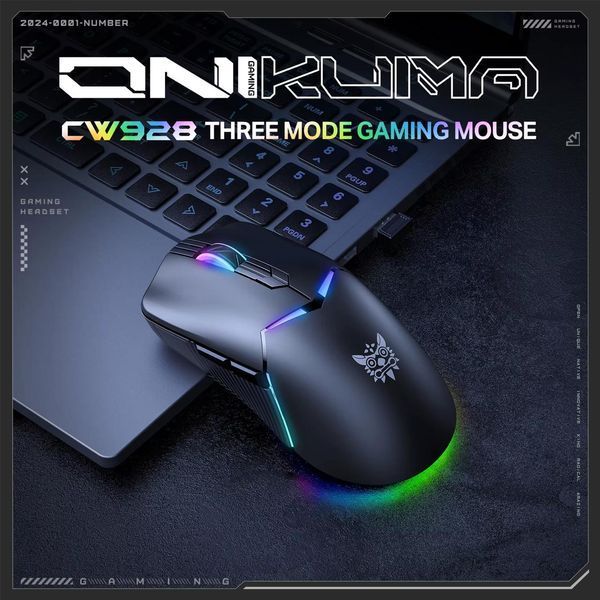 Игровая мышь Onikuma CW-98 Pro беспроводная, 12000 DPI, RGB подсветка, 3 режима подключения, геймерская мышка для ПК, ноутбука, Windows / Mac 74387 фото