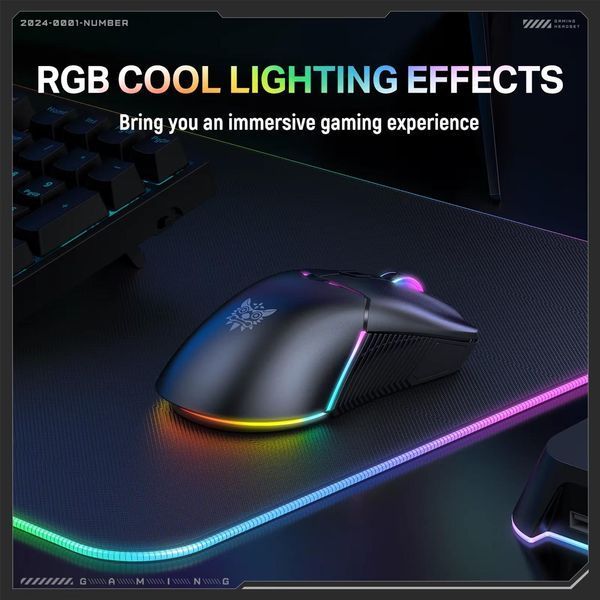 Игровая мышь Onikuma CW-98 Pro беспроводная, 12000 DPI, RGB подсветка, 3 режима подключения, геймерская мышка для ПК, ноутбука, Windows / Mac 74387 фото