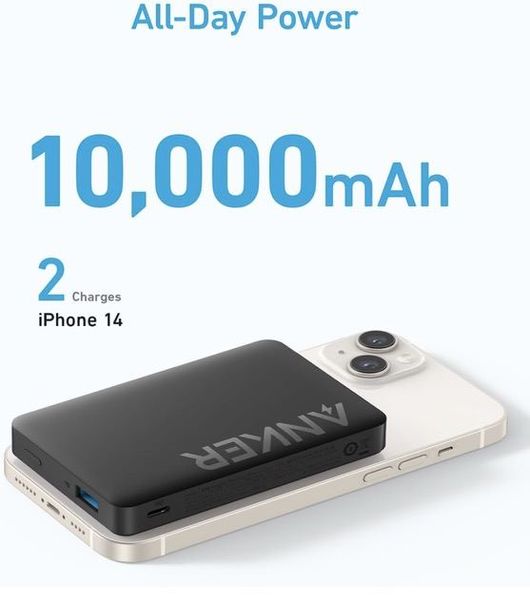 Павербанк Anker 334 MagGo 10000 mAh 20 ват із бездротовою магнітною зарядкою Magsafe для iPhone Чорний