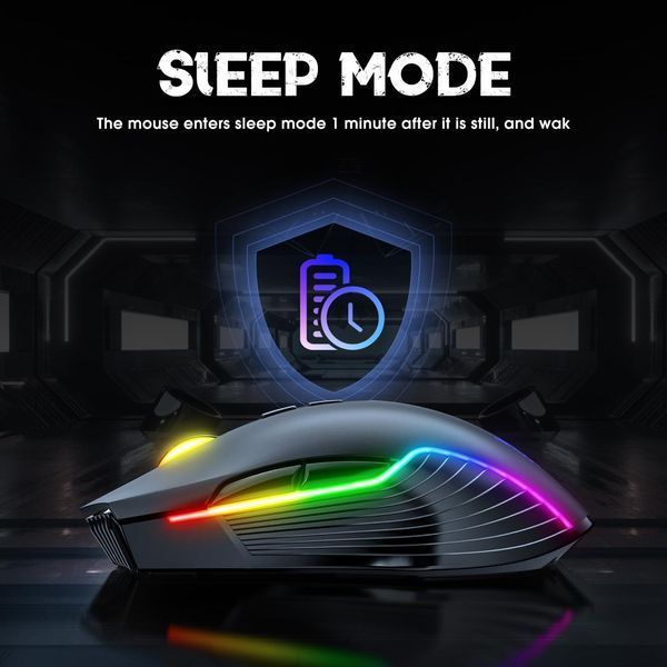 Игровая беспроводная мышка Onikuma C105 для ПК и ноутбука, USB адаптер 2.4 GHz, RGB-подсветка, 7 кнопок, 3600 DPI, аккумуляторная 57837 фото