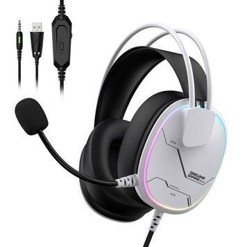 Игровая гарнитура Onikuma X-91 Max с микрофоном и RGB подсветкой Геймерские проводные наушники для ПК, ноутбуков, PS4, PS5 Белый 7437787 фото