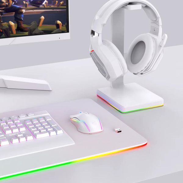 Игровая беспроводная мышка Onikuma C-105 Pro с RGB подсветкой, 2.4GHz, 600-3600 DPI, 7 кнопок, бесшумная мышь для ПК и ноутбука, белая 7347827 фото