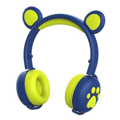 Безпровідні дитячі навушники з медвежими вушками, LED підсвіткою та мікрофоном Подарункові Синій 322445 фото