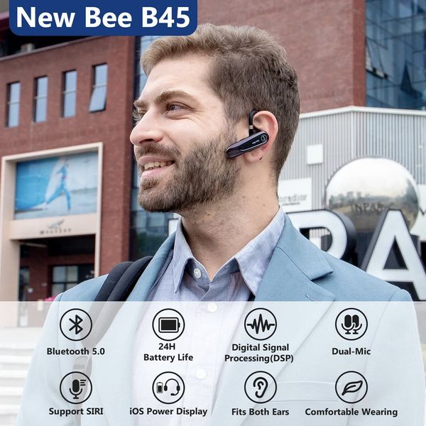 Бездротова гарнітура Bluetooth навушник-вкладиш New Bee LC-B45C з активним шумоподавленням + кейс-чохол Чорний 1725 фото