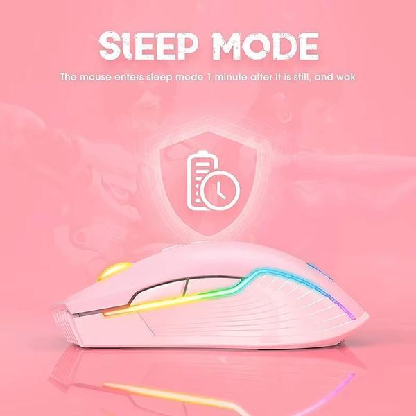Беспроводная игровая мышка Onikuma CW15, RGB подсветка, 3600 DPI, для ПК и ноутбука Розовый 5784397 фото