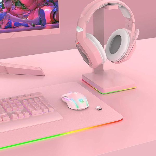 Беспроводная игровая мышка Onikuma CW15, RGB подсветка, 3600 DPI, для ПК и ноутбука Розовый 5784397 фото