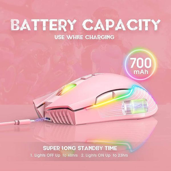 Беспроводная игровая мышка Onikuma CW15, RGB подсветка, 3600 DPI, для ПК и ноутбука Розовый 5784397 фото