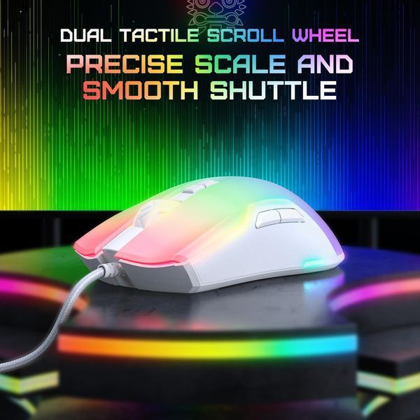 Мышка игровая Onikuma C-22 Pro с RGB подсветкой и 6400 DPI, геймерская проводная для ПК и ноутбука Белый 743878 фото
