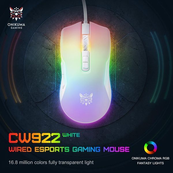 Мышка игровая Onikuma C-22 Pro с RGB подсветкой и 6400 DPI, геймерская проводная для ПК и ноутбука Белый 743878 фото