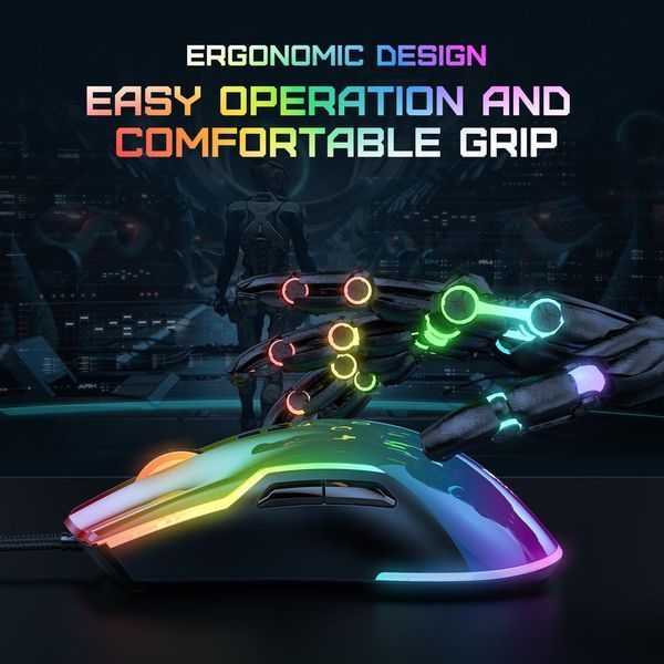 Геймерская мышка Onikuma C22 с RGB подсветкой, 6400 DPI, проводная игровая мышь для компьютера и ноутбука, бесшумная 5748397 фото