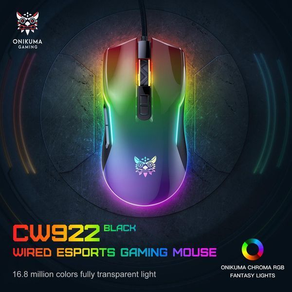 Геймерская мышка Onikuma C22 с RGB подсветкой, 6400 DPI, проводная игровая мышь для компьютера и ноутбука, бесшумная 5748397 фото