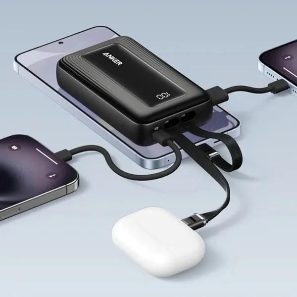Павербанк со встроенными кабелями Anker A125M 20000 mAh 45W с LED дисплеем и быстрой и сквозной зарядкой для ноутбука и роутера Белый 4783777 фото