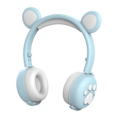 Безпровідні дитячі навушники з медвежими вушками, LED підсвіткою та мікрофоном Подарункові Блакитний 877996 фото
