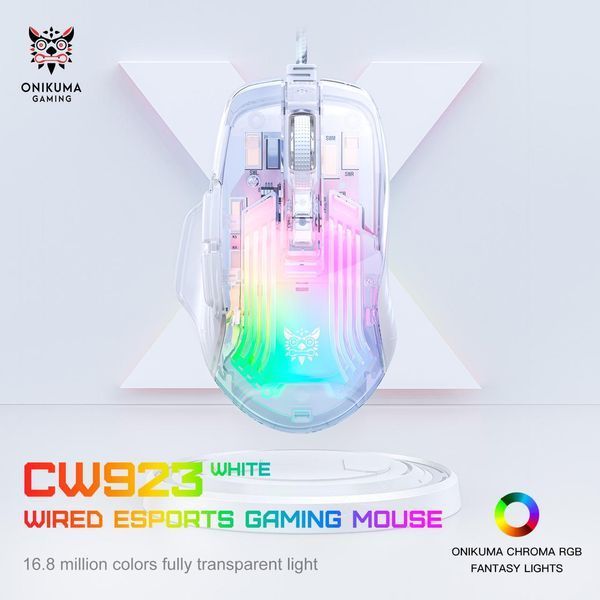 Игровая проводная мышка для ПК Onikuma C93, RGB подсветка, 12800 DPI Геймерская мышь для ноутбука, прозрачный корпус 43789 фото