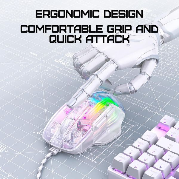 Игровая проводная мышка для ПК Onikuma C93, RGB подсветка, 12800 DPI Геймерская мышь для ноутбука, прозрачный корпус 43789 фото