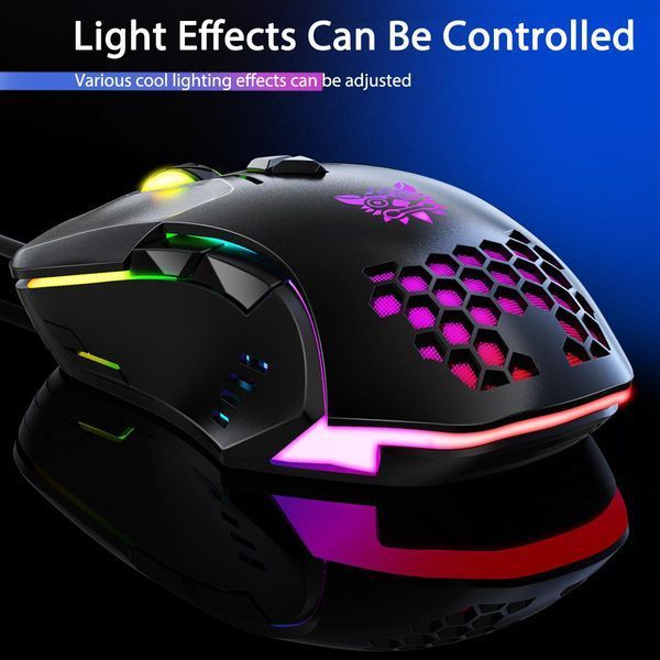Проводная игровая компьютерная мышь Onikuma C12, RGB-подсветка, 800&ndash;6400 DPI, 7 кнопок, для ПК и ноутбука Черный 478397 фото