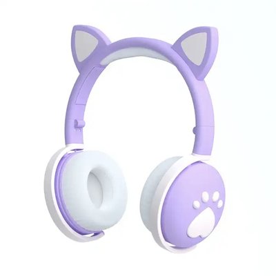 Детские беспроводные стерео наушники с кошачьими ушками и LED подсветкой Светло-фиолетовый 1535505918 фото