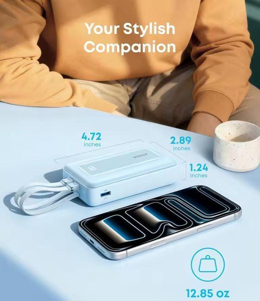 Павербанк Anker 20000 mAh 45W Power Bank з вбудованими кабелями, швидка зарядка PD, наскрізна зарядка, LED дисплей, зовнішній акумулятор УМБ Рожевий 748397 фото