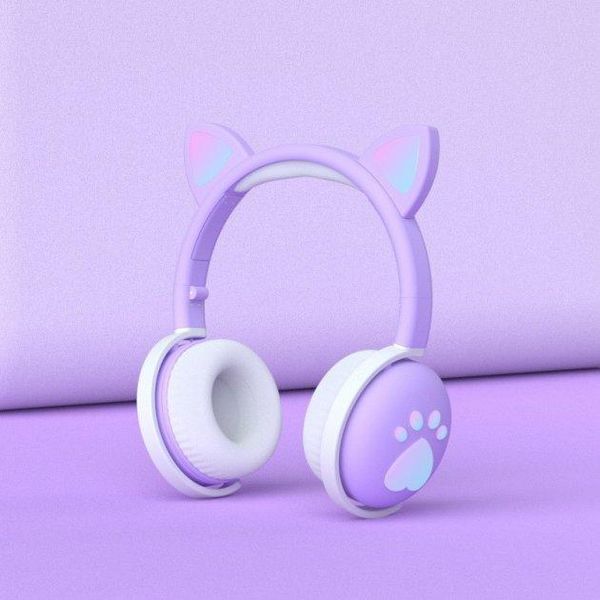 Дитячі бездротові стерео навушники з котячими вушками і LED підсвічуванням Світло-фіолетовий 1535505918 фото