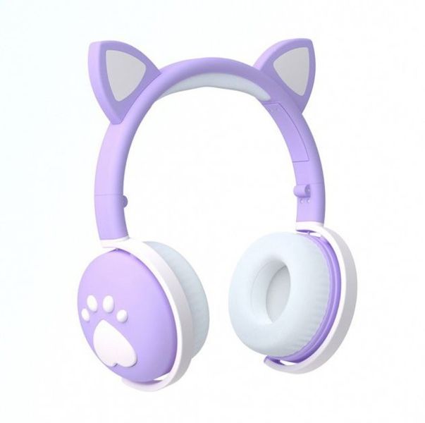 Дитячі бездротові стерео навушники з котячими вушками і LED підсвічуванням Світло-фіолетовий 1535505918 фото