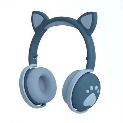 Дитячі бездротові стерео навушники з котячими вушками і LED підсвічуванням Синій 1535661805 фото