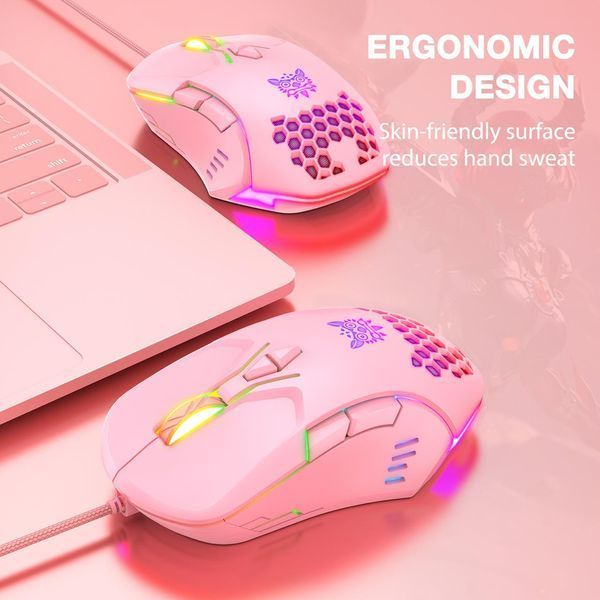 Мышка игровая для ПК и ноутбука Onikuma C15 Pro, 6400 DPI, проводная геймерская мышь с RGB подсветкой, 7 кнопок Розовый 765348 фото