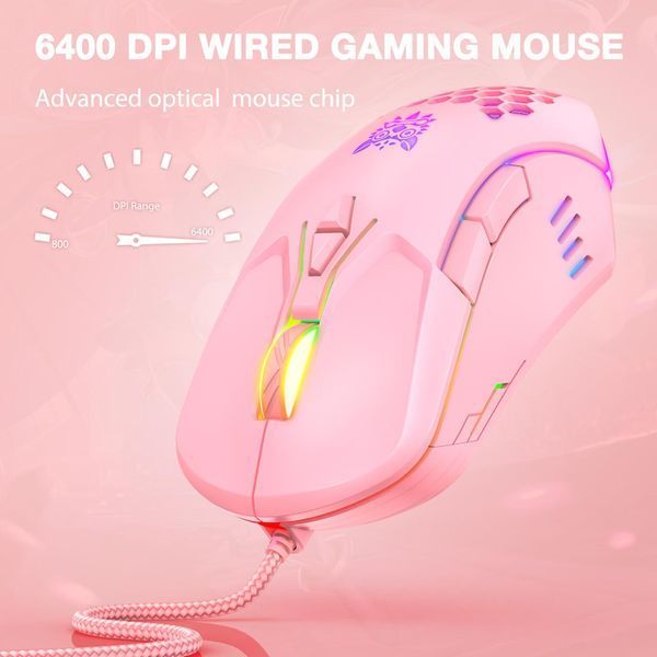 Мышка игровая для ПК и ноутбука Onikuma C15 Pro, 6400 DPI, проводная геймерская мышь с RGB подсветкой, 7 кнопок Розовый 765348 фото