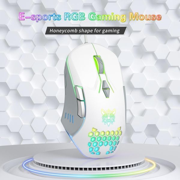 Игровая мышка Onikuma C-12 Pro для ПК и ноутбука, проводная USB геймерская мышь с RGB подсветкой и 800-6400 DPI, эргономичная Белый 457877 фото
