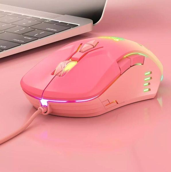 Розовая геймерская мышь Onikuma C15 с RGB подсветкой и 800-6400 DPI, проводная игровая мышка для ПК и ноутбука 4578937 фото