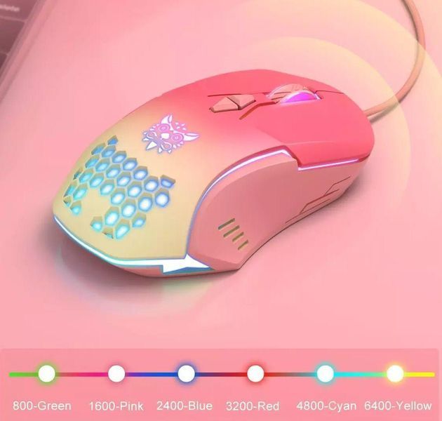 Розовая геймерская мышь Onikuma C15 с RGB подсветкой и 800-6400 DPI, проводная игровая мышка для ПК и ноутбука 4578937 фото