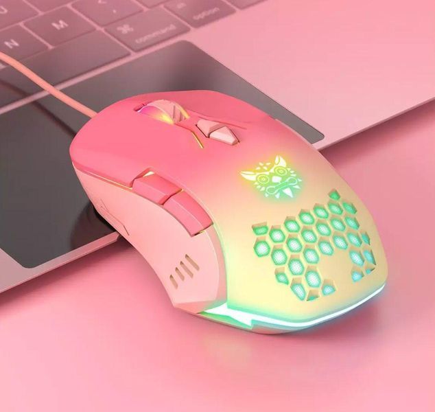 Розовая геймерская мышь Onikuma C15 с RGB подсветкой и 800-6400 DPI, проводная игровая мышка для ПК и ноутбука 4578937 фото